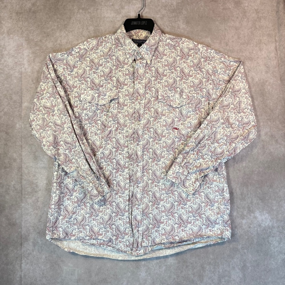 Roper Button Down Shirt Men Large Cream Red Paisley Western Long Sleeve Festival